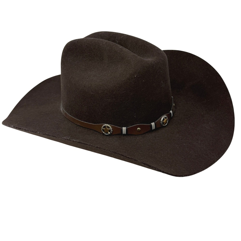 Cavenders Cowboy Collection Hat Mens 7 1/4 Brown Good Felt Star Conchos XXX